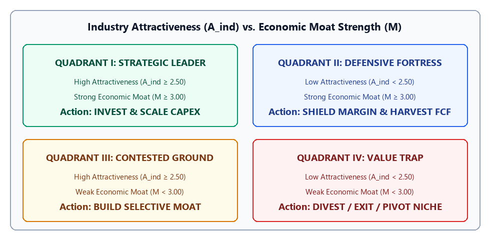 2D Cartesian Matrix: Industry Attractiveness vs. Economic Moat Strength